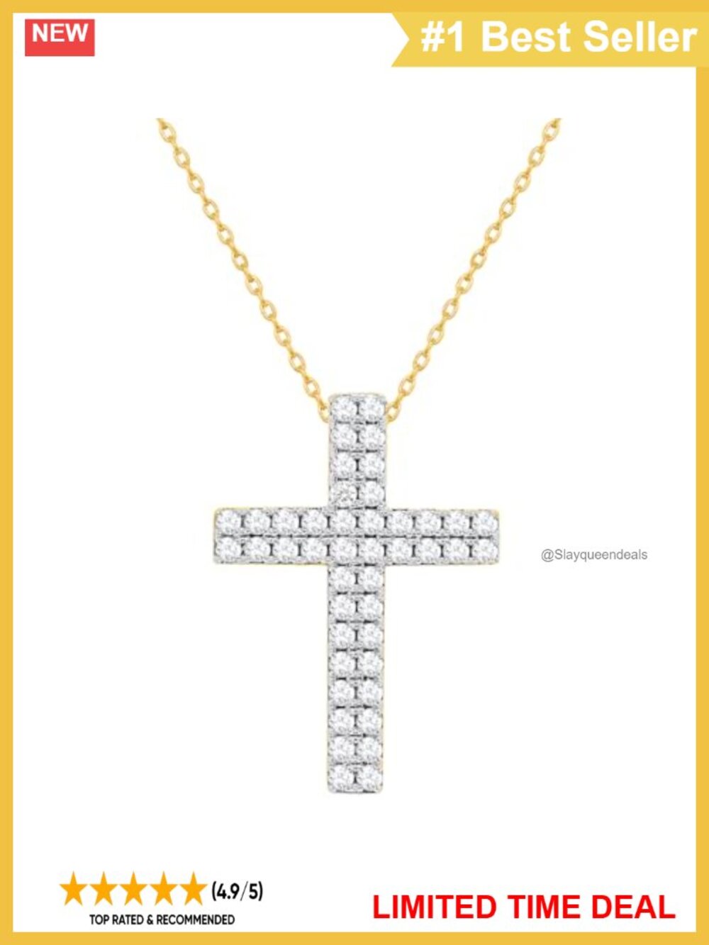 1 Carat Lab Grown Diamond Cross Necklace 14K Yellow Gold Plated Sterling Silver